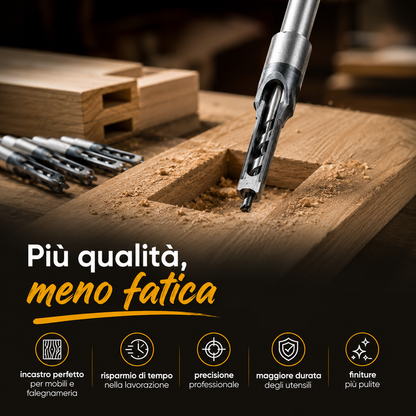 Kit Professionale per Fori Quadrati nel Legno – 4 Misure