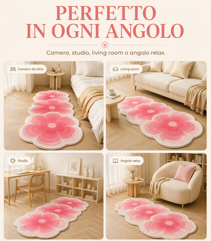 Tappeto Runner da Letto Sagomato a Onda con Fiori 3D