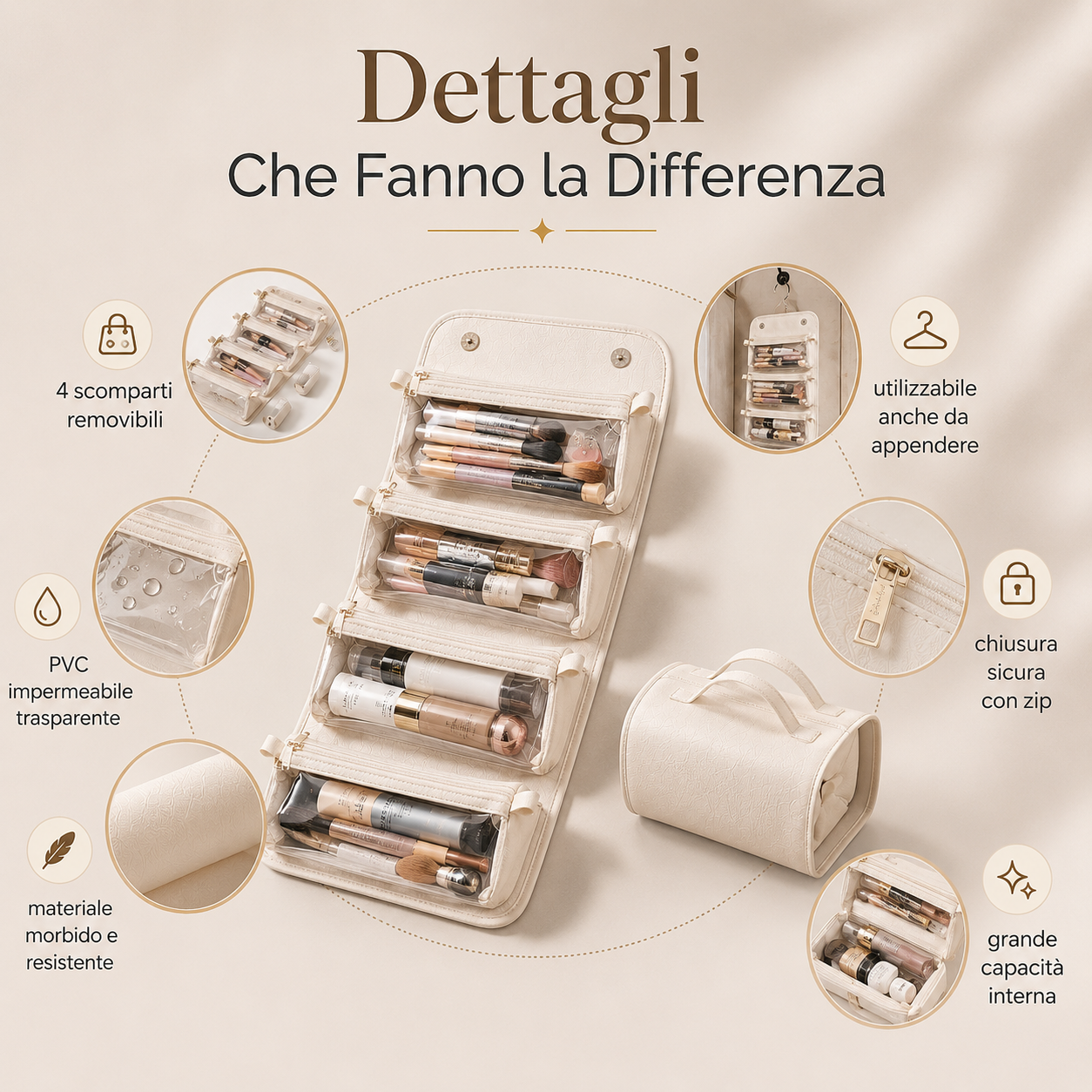 ✨ Beauty Case Pieghevole 4 in 1 con Scomparti Removibili