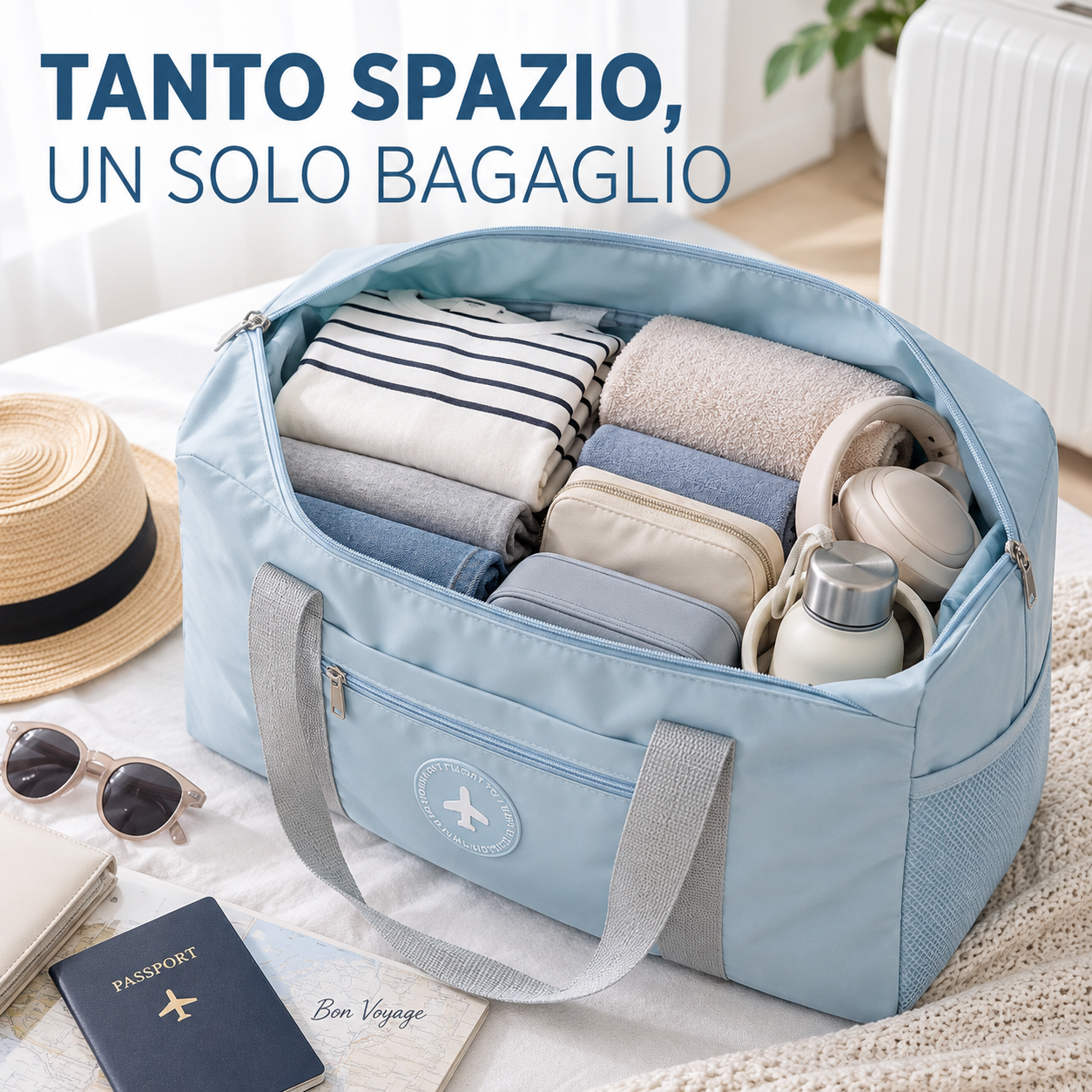 Borsone da Viaggio Pieghevole e Impermeabile con Fascia per Trolley