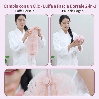 Set da bagno esfoliante: guanto da bagno, spugna e fascia esfoliante per la schiena.