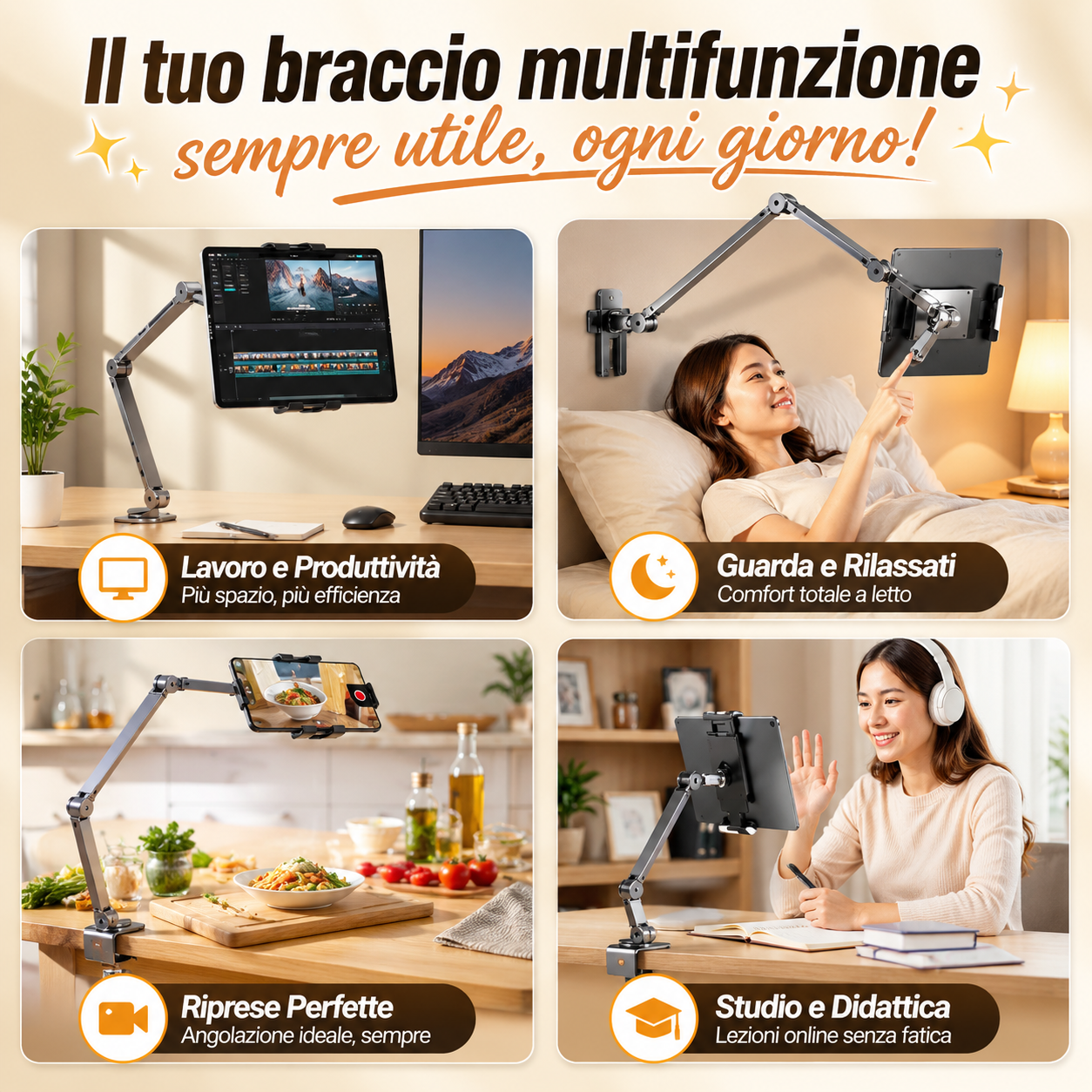 Supporto Premium 360° per Tablet e Smartphone con Morsetto da Tavolo