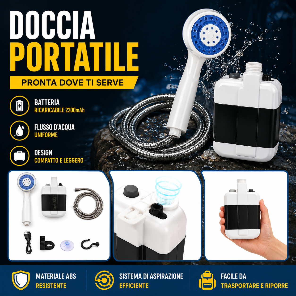 🚿🏕️ Doccia Portatile Ricaricabile per Campeggio e Outdoor