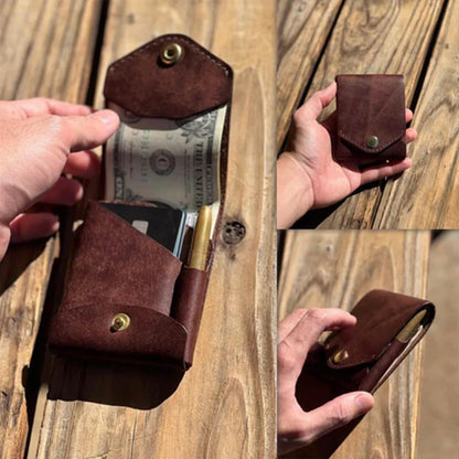 PORTAFOGLIO IN PELLE MINIMALISTA CON PENNA IN OTTONE