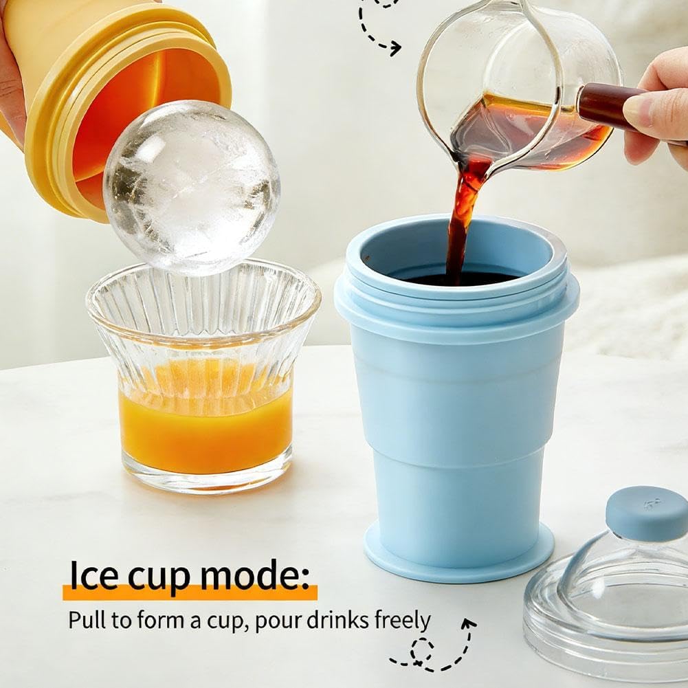 Tazza pieghevole in silicone 2 in 1 per creare sfere di ghiaccio