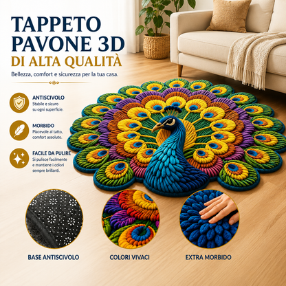 Tappeto Sagomato Pavone 3D