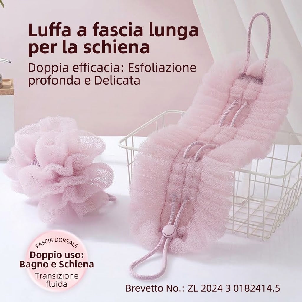 Set da bagno esfoliante: guanto da bagno, spugna e fascia esfoliante per la schiena.