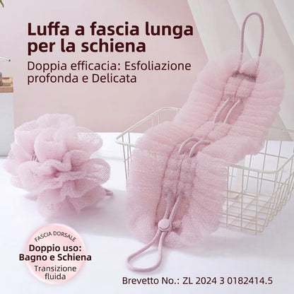 Set da bagno esfoliante: guanto da bagno, spugna e fascia esfoliante per la schiena.