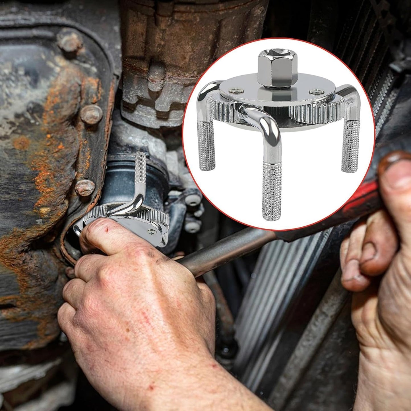 Chiave per filtro olio regolabile a 3 ganasce