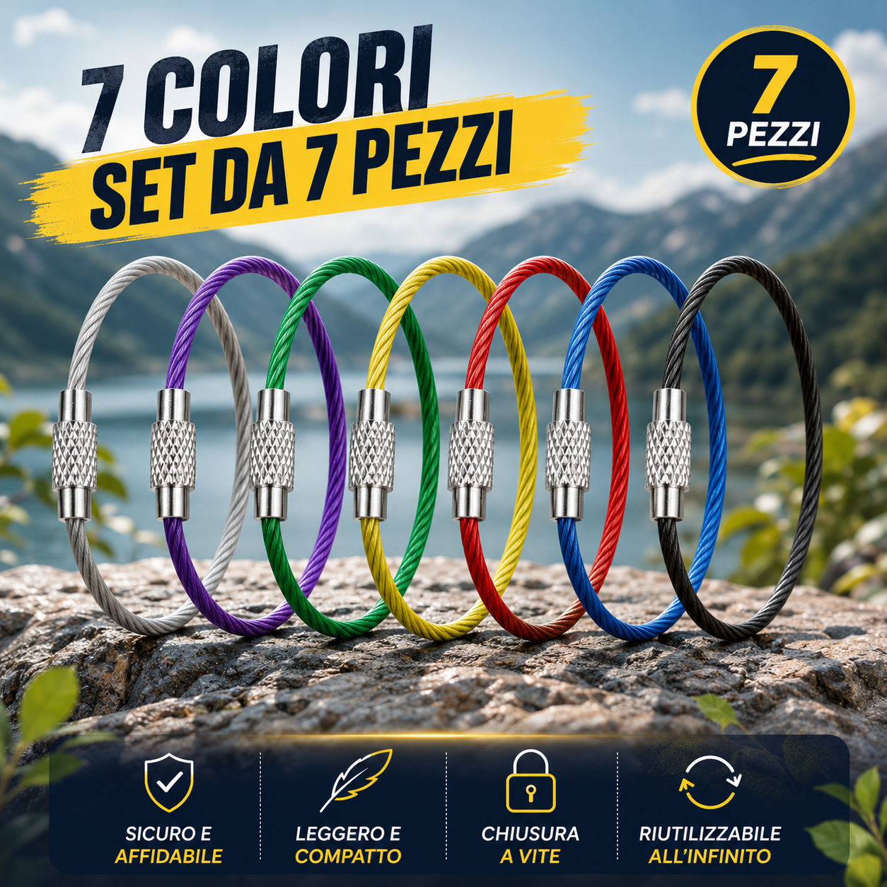 Portachiavi a cavo in acciaio multifunzione