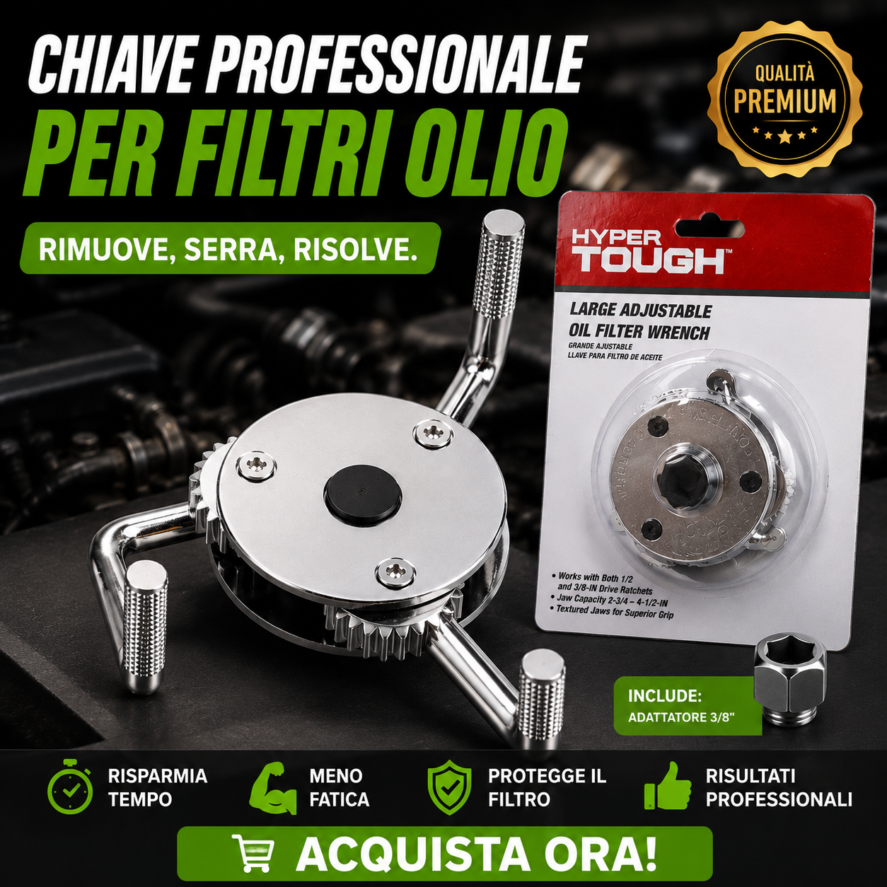 Chiave Universale Auto-Serrante a 3 Ganasce per Filtro Olio