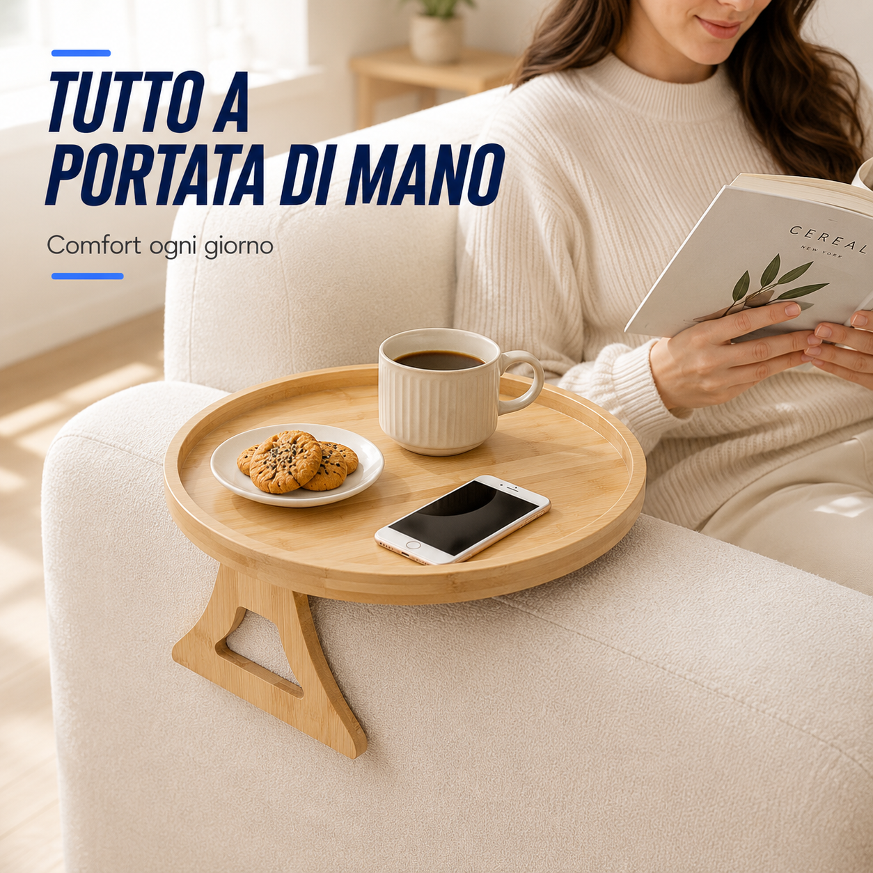 Vassoio per bracciolo del divano con clip in legno di alta qualità