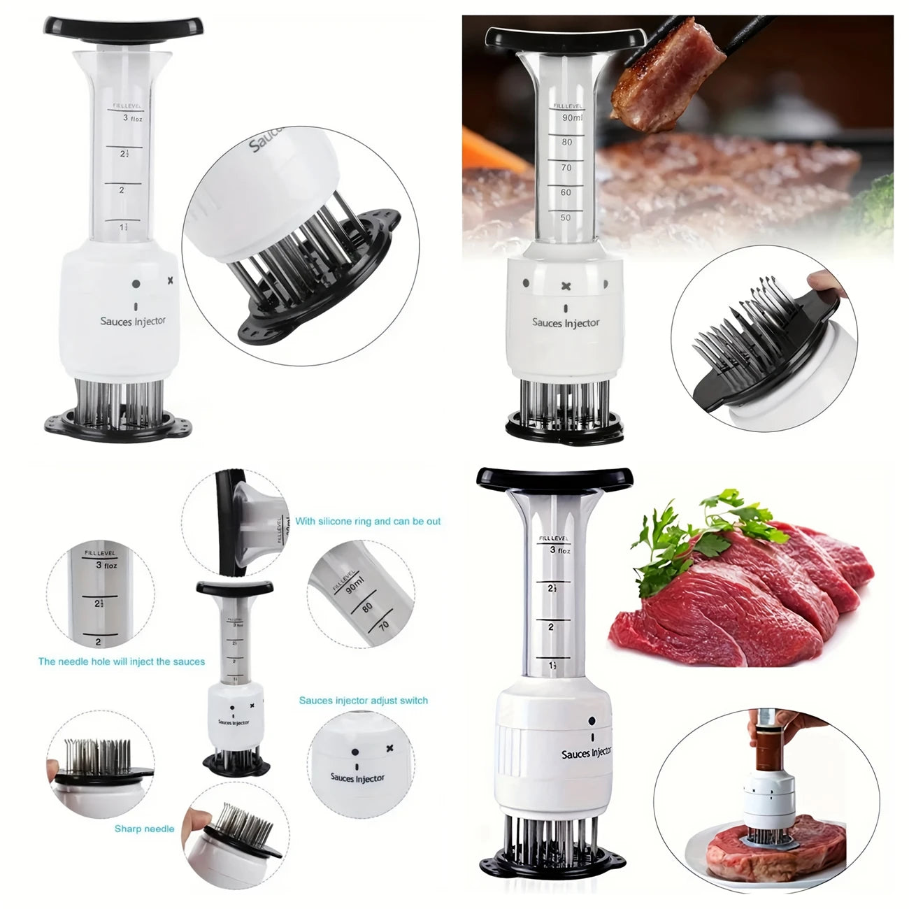 Iniettore per marinatura in acciaio inossidabile