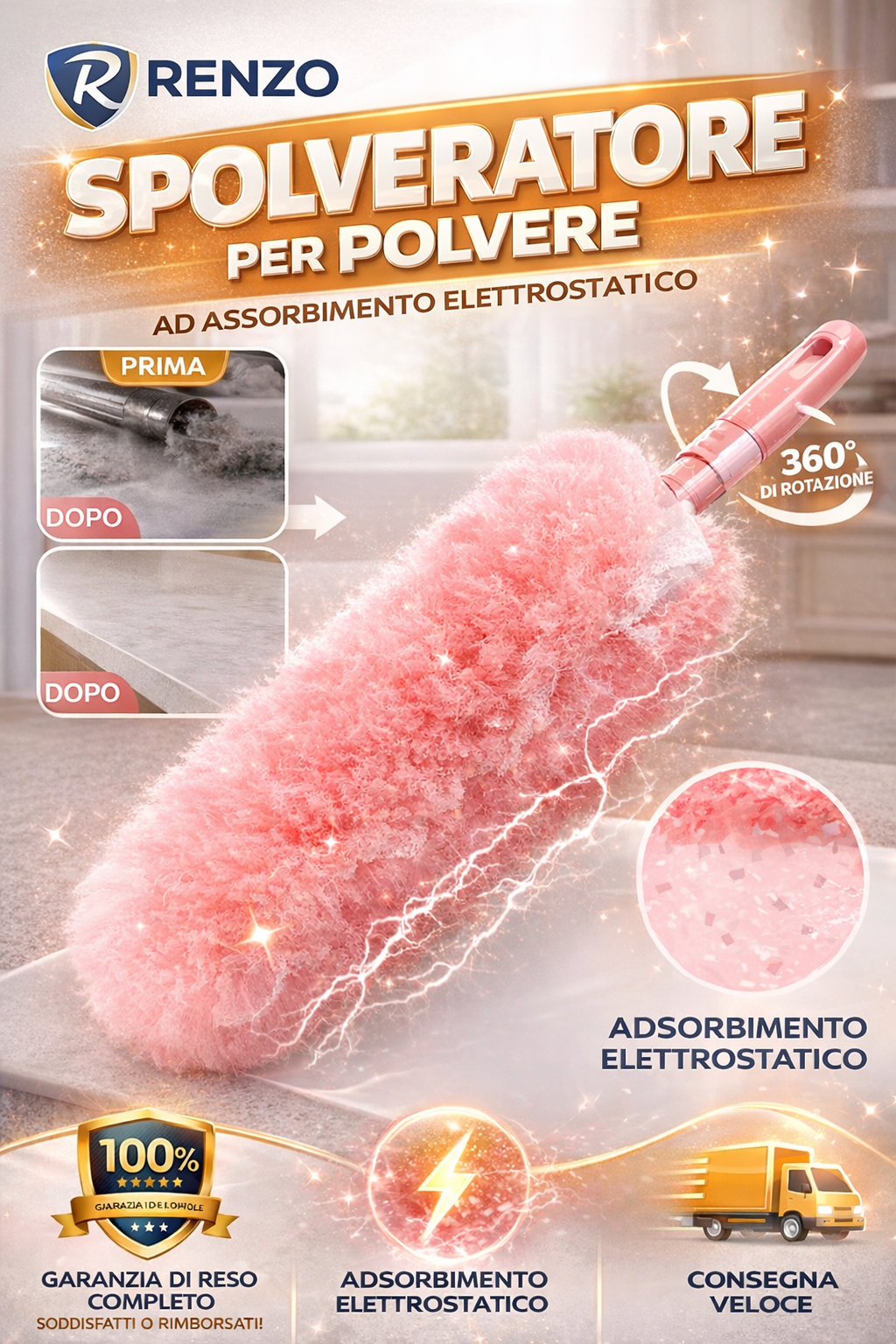 Spolveratore per polvere ad assorbimento elettrostatico