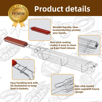 Cestello per Griglia con Manico in Legno