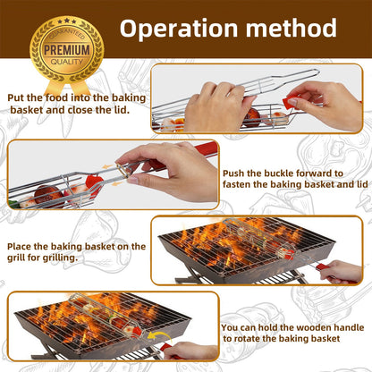 Cestello per Griglia con Manico in Legno