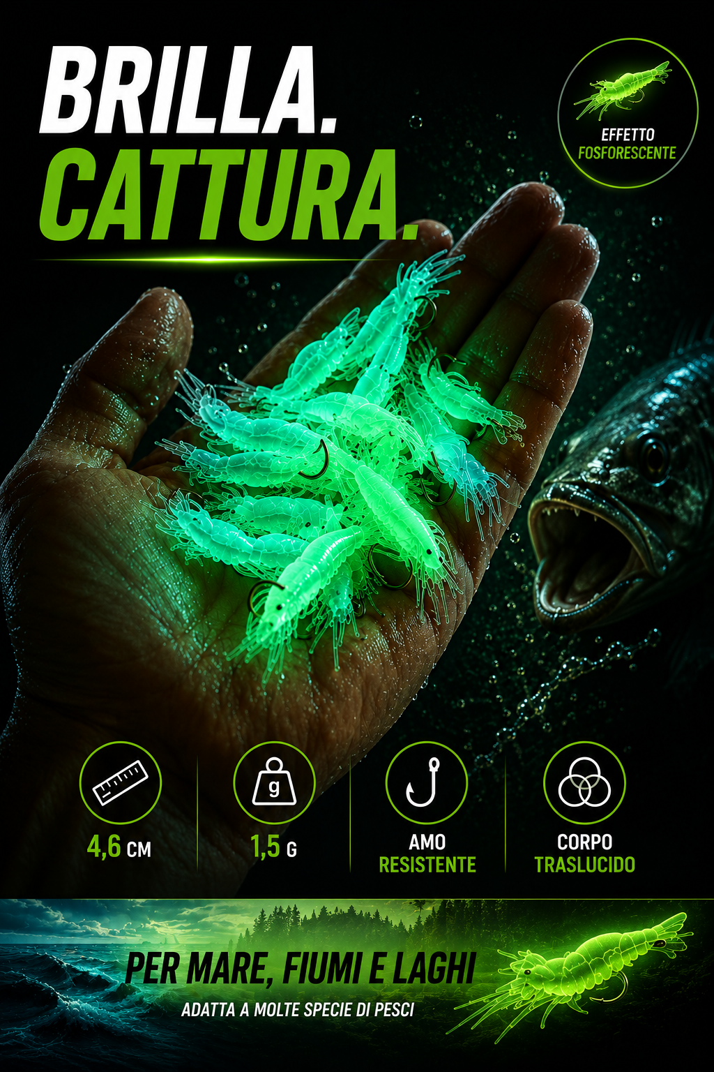 Gambero Artificiale 4cm – Esca Soft Bait Fosforescente