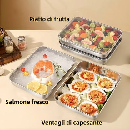 Set da 3 contenitori per alimenti in acciaio inox con coperchio