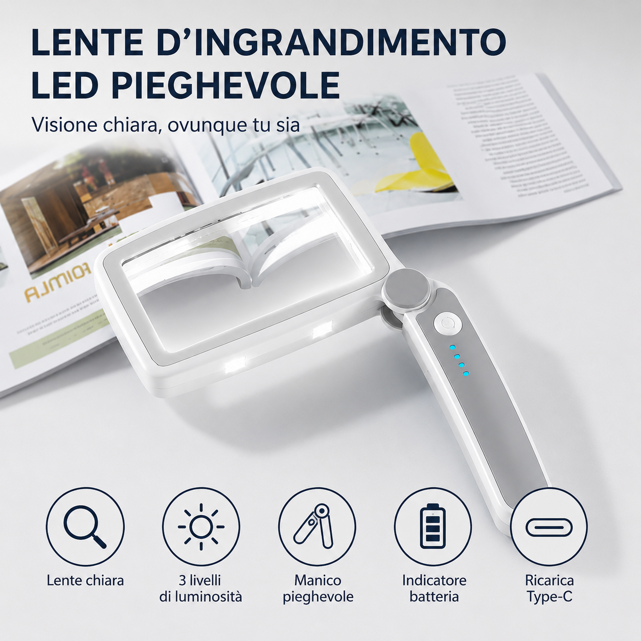 Lente pieghevole con luce LED