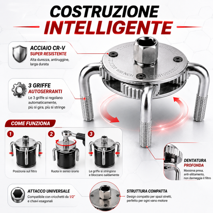 Chiave Professionale Rimuovi Filtro Olio 3 Griffe