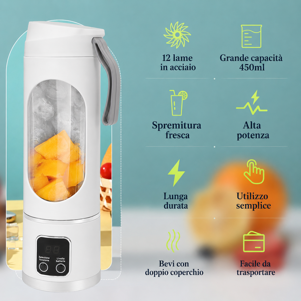 Frullatore Portatile per Frullati e Succhi 🥤