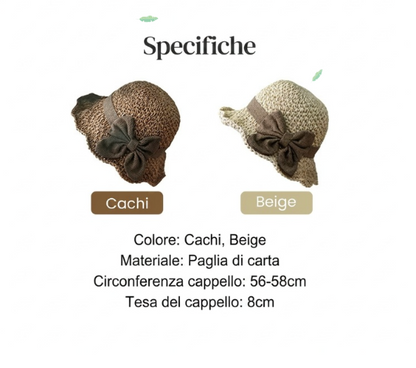 Cappello di paglia con fiocco retrò – Pieghevole & Traspirante per l’estate
