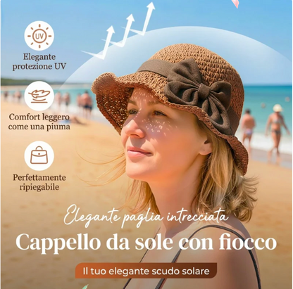 Cappello di paglia con fiocco retrò – Pieghevole & Traspirante per l’estate