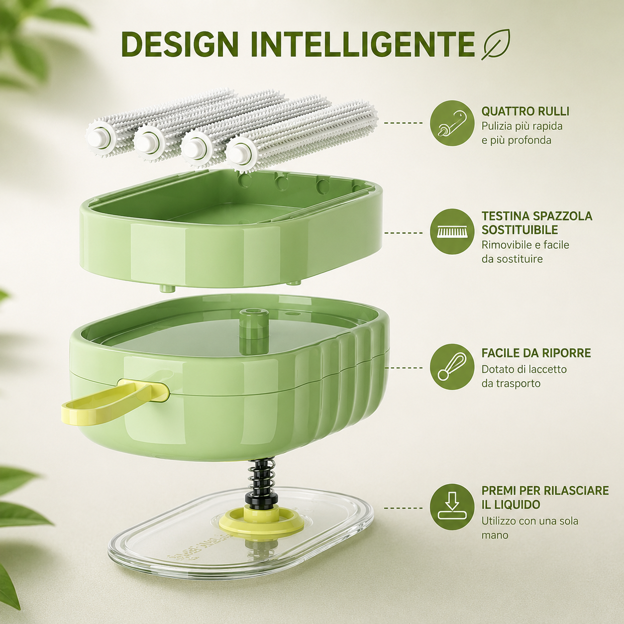 Spazzola Multifunzionale 2-in-1 con Dispenser di Sapone Integrato