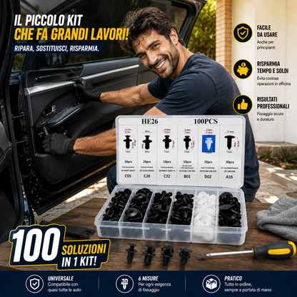 Kit Universale 100 Clip Auto con Attrezzo di Rimozione