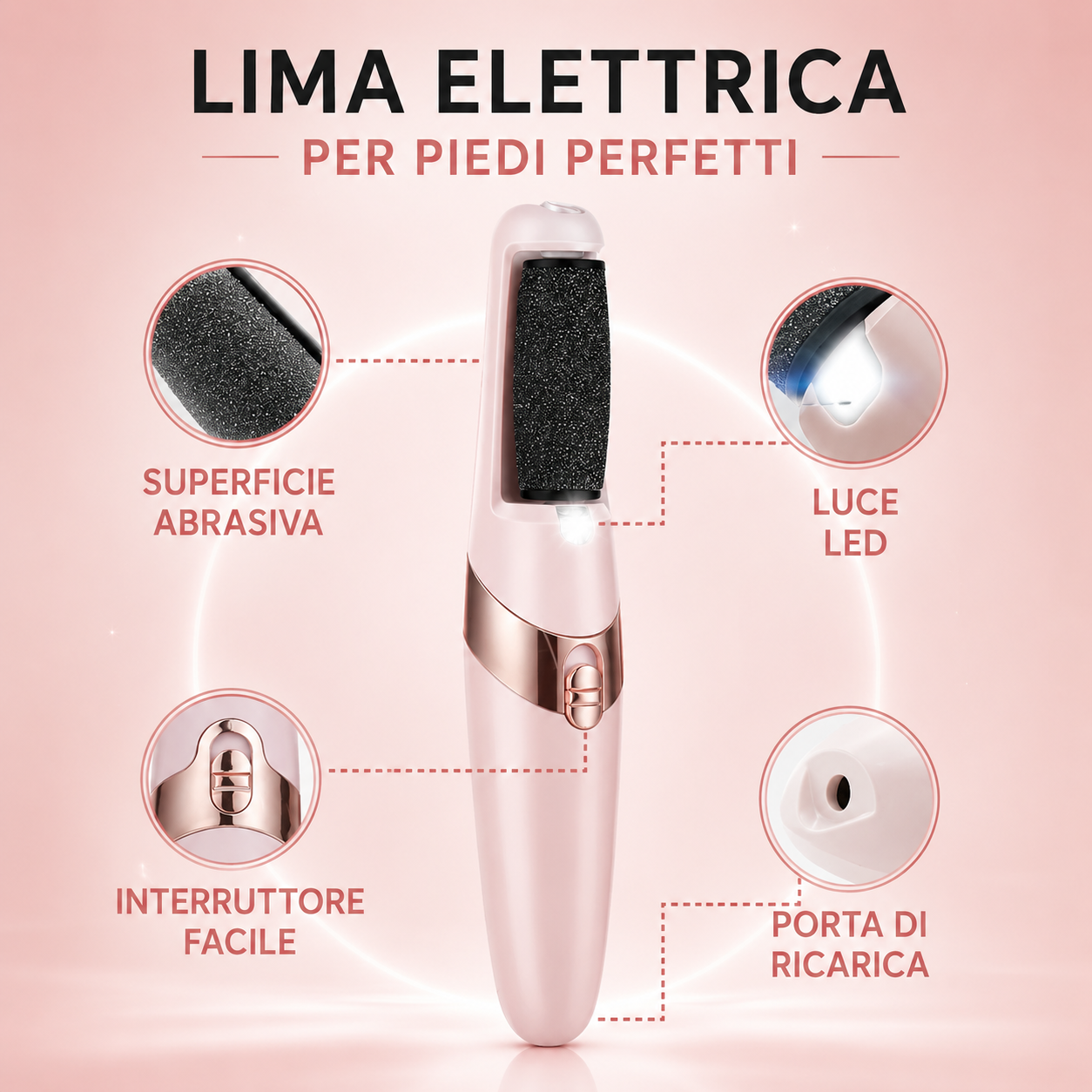 Lima Elettrica Ricaricabile per Piedi con 2 Testine Intercambiabili