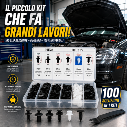Kit Universale 100 Clip Auto con Attrezzo di Rimozione