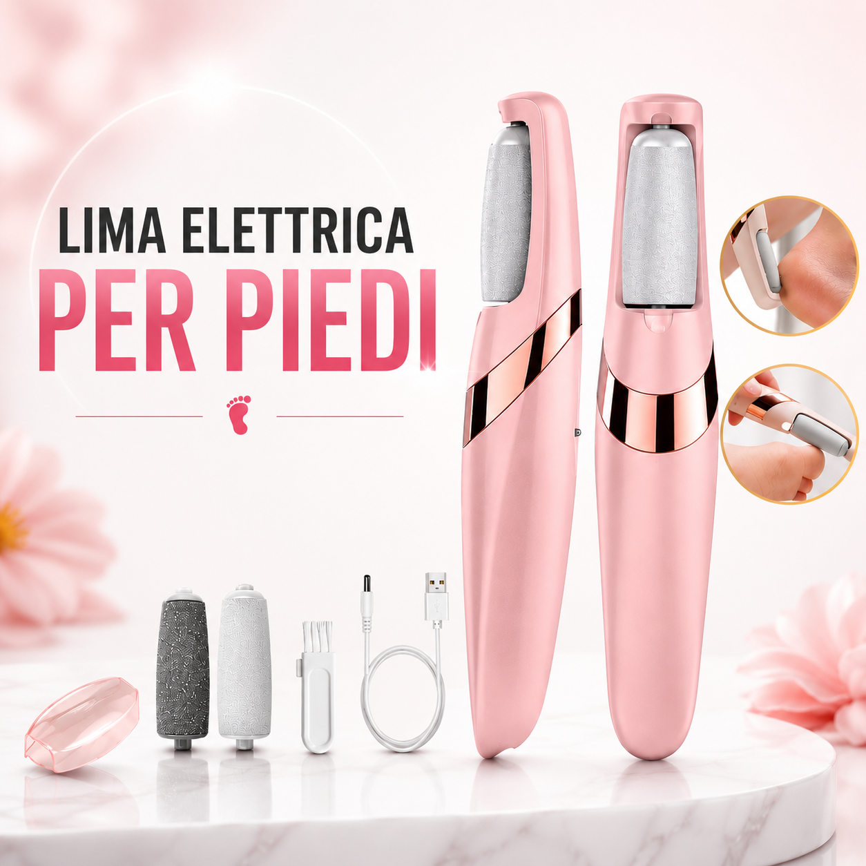 Lima Elettrica Ricaricabile per Piedi con 2 Testine Intercambiabili