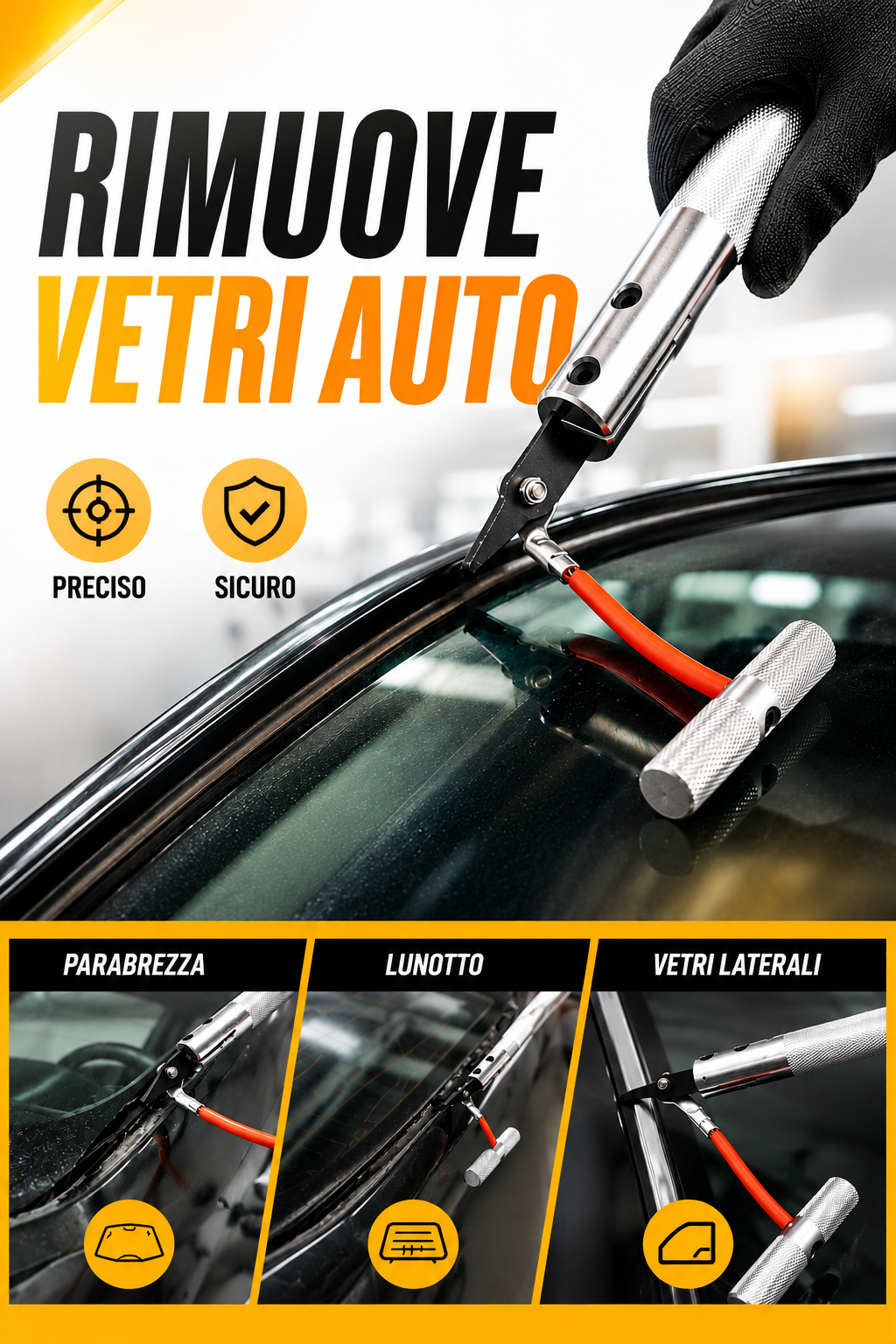 Kit di Rimozione Parabrezza Auto – Taglierina per Guarnizioni e Attrezzo di Smontaggio Vetro