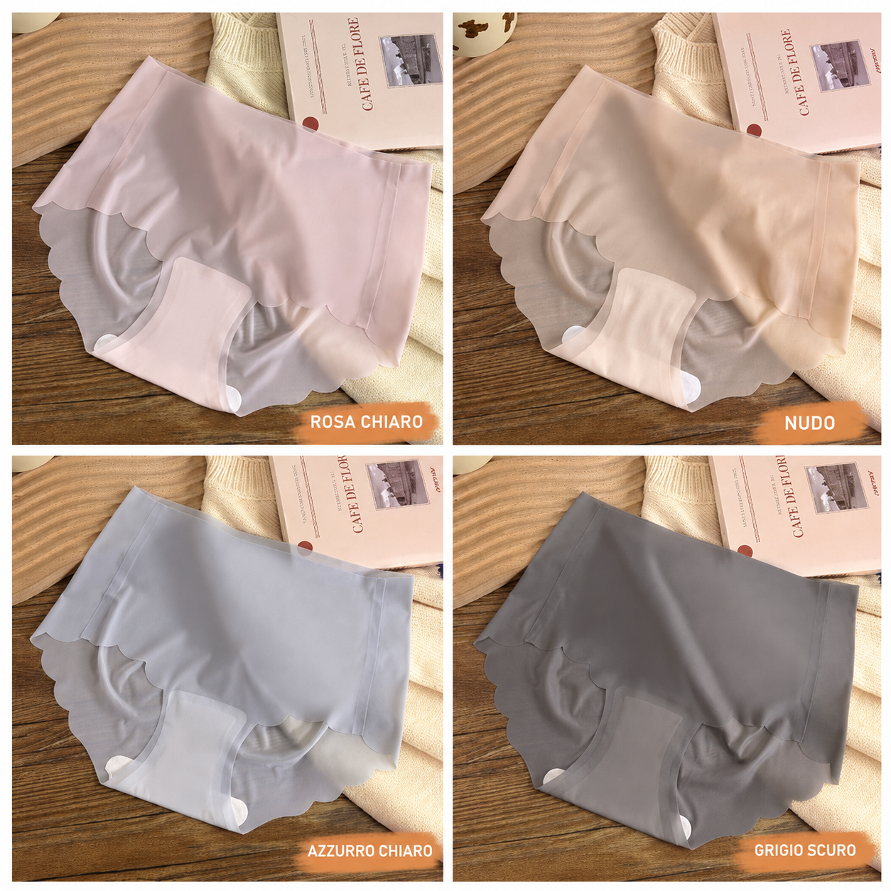 ❄️ Set da 4 Slip in Seta Ghiaccio – 4 Colori Assortiti