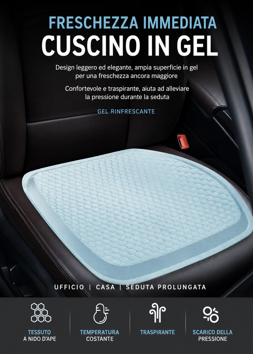 Cuscino per sedile auto con gel rinfrescante