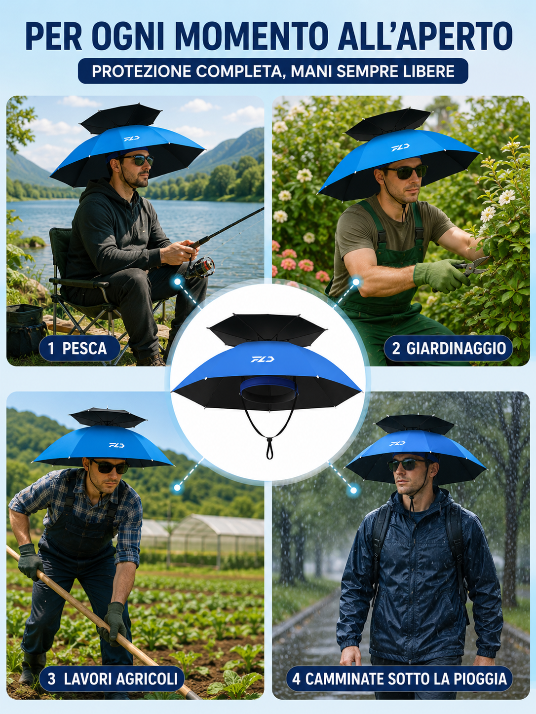 Cappello Ombrello da Testa a Doppio Strato FLD ☂️☔