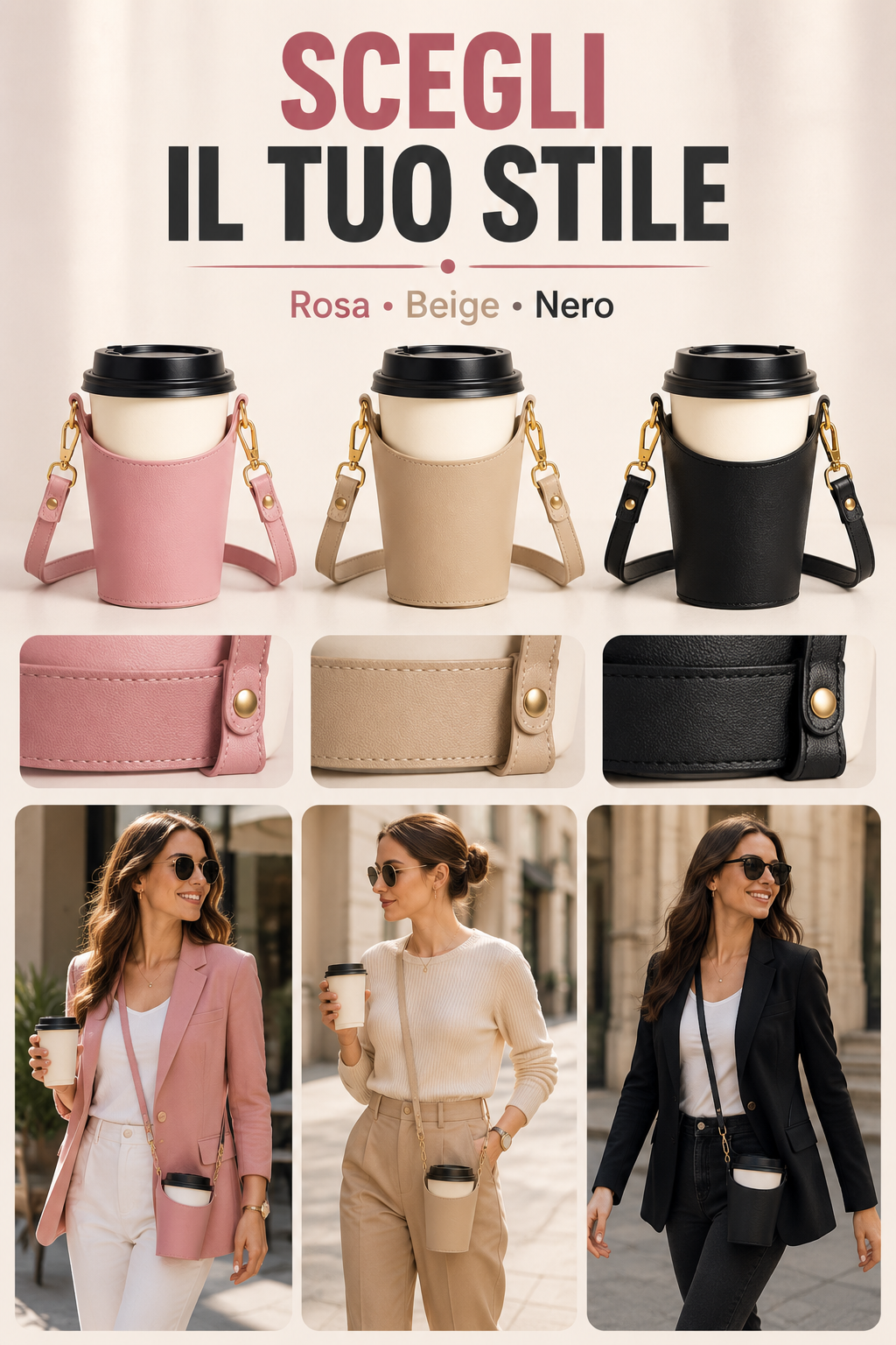 Portabicchiere a Tracolla in Pelle PU 🛍️☕