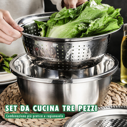 Set Ciotola Multifunzione 3 in 1 in Acciaio Inox