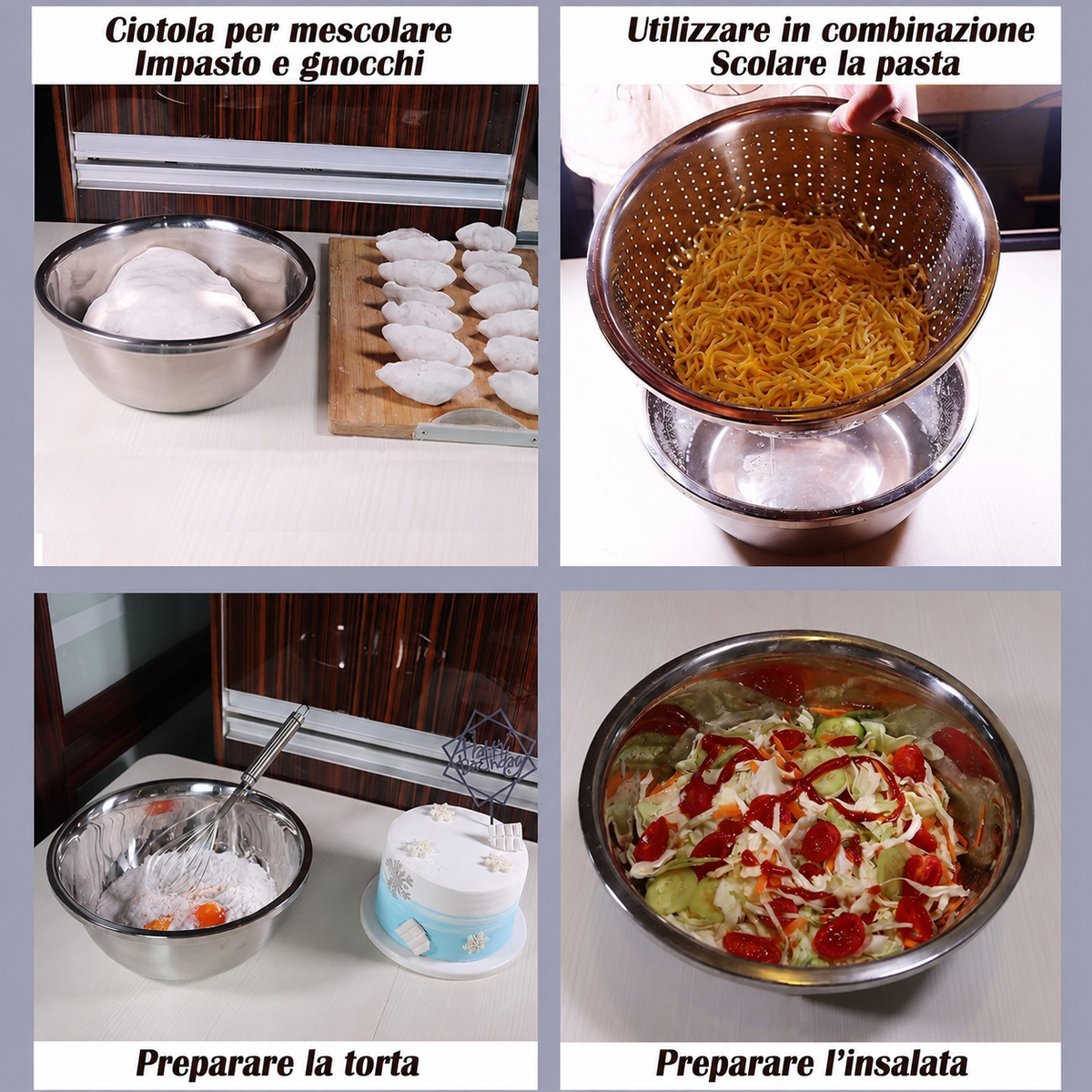 Set Ciotola Multifunzione 3 in 1 in Acciaio Inox