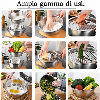 Set Ciotola Multifunzione 3 in 1 in Acciaio Inox