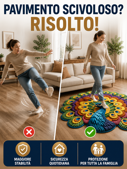 Tappeto Rotondo 3D Pavone e Fiori