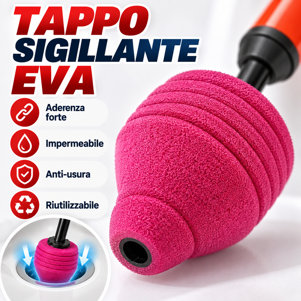 Pompa sturalavandini manuale ad aria compressa per WC e tubature