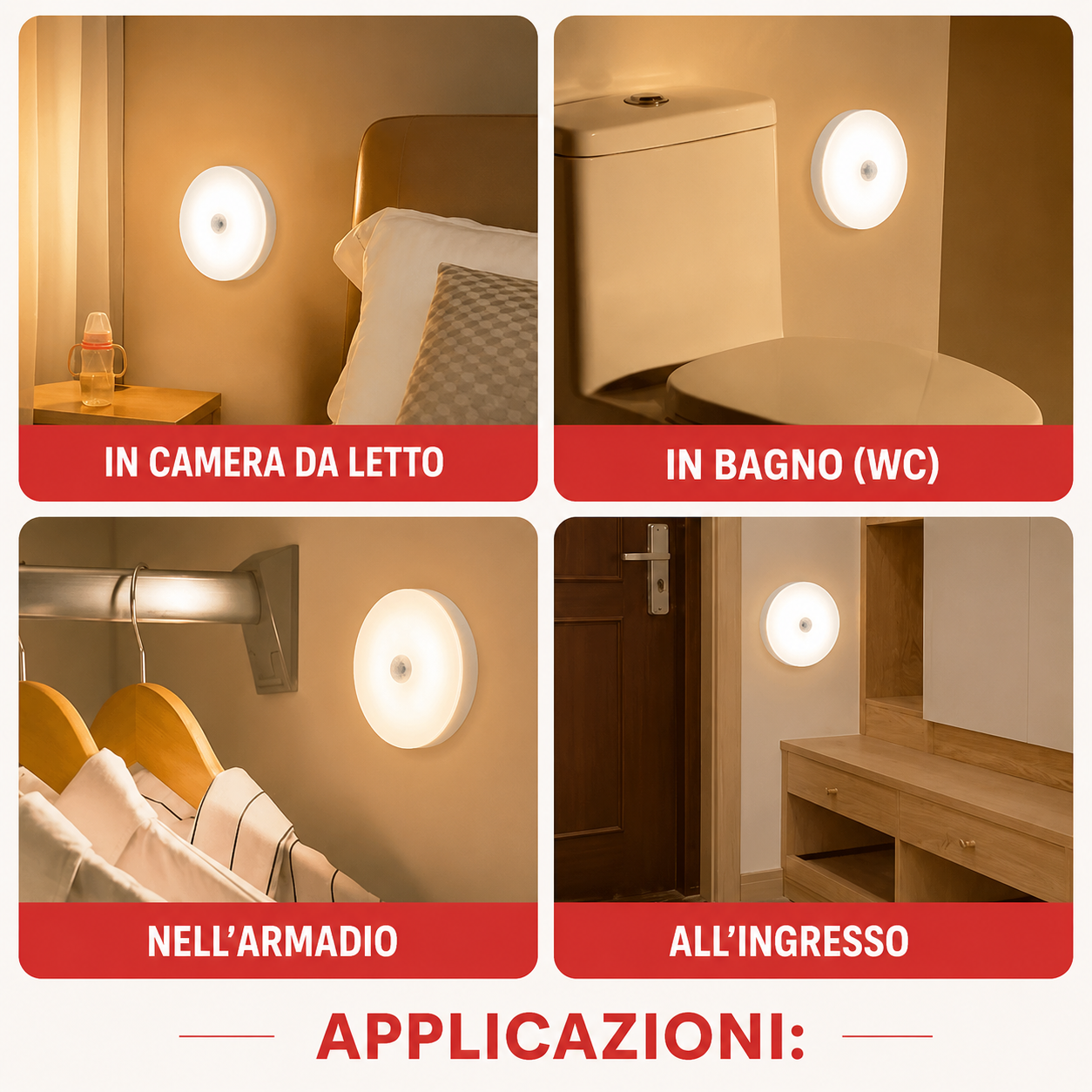 Lampada LED Intelligente con Sensore di Movimento USB Ricaricabile