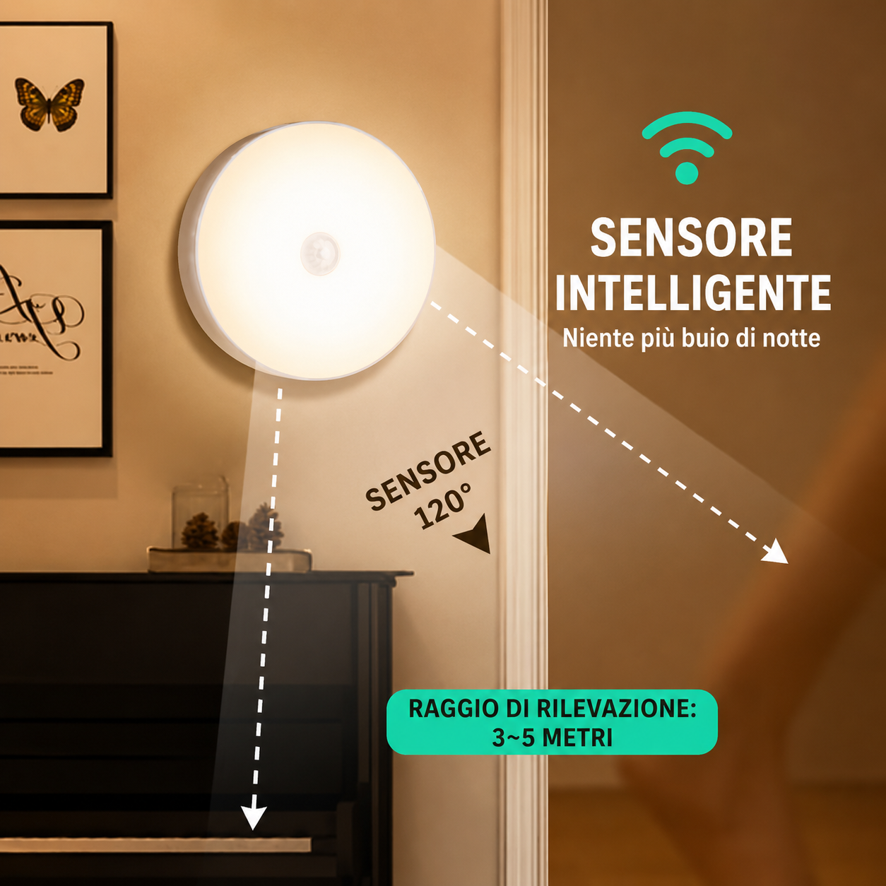 Lampada LED Intelligente con Sensore di Movimento USB Ricaricabile