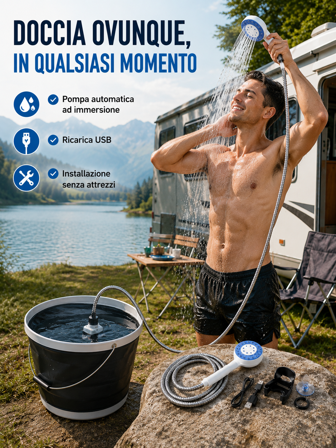 Doccia Portatile Elettrica per Campeggio e Casa