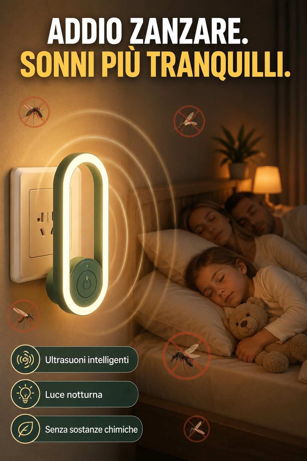 Lampada notturna intelligente a ultrasuoni scaccia-zanzare 🦟