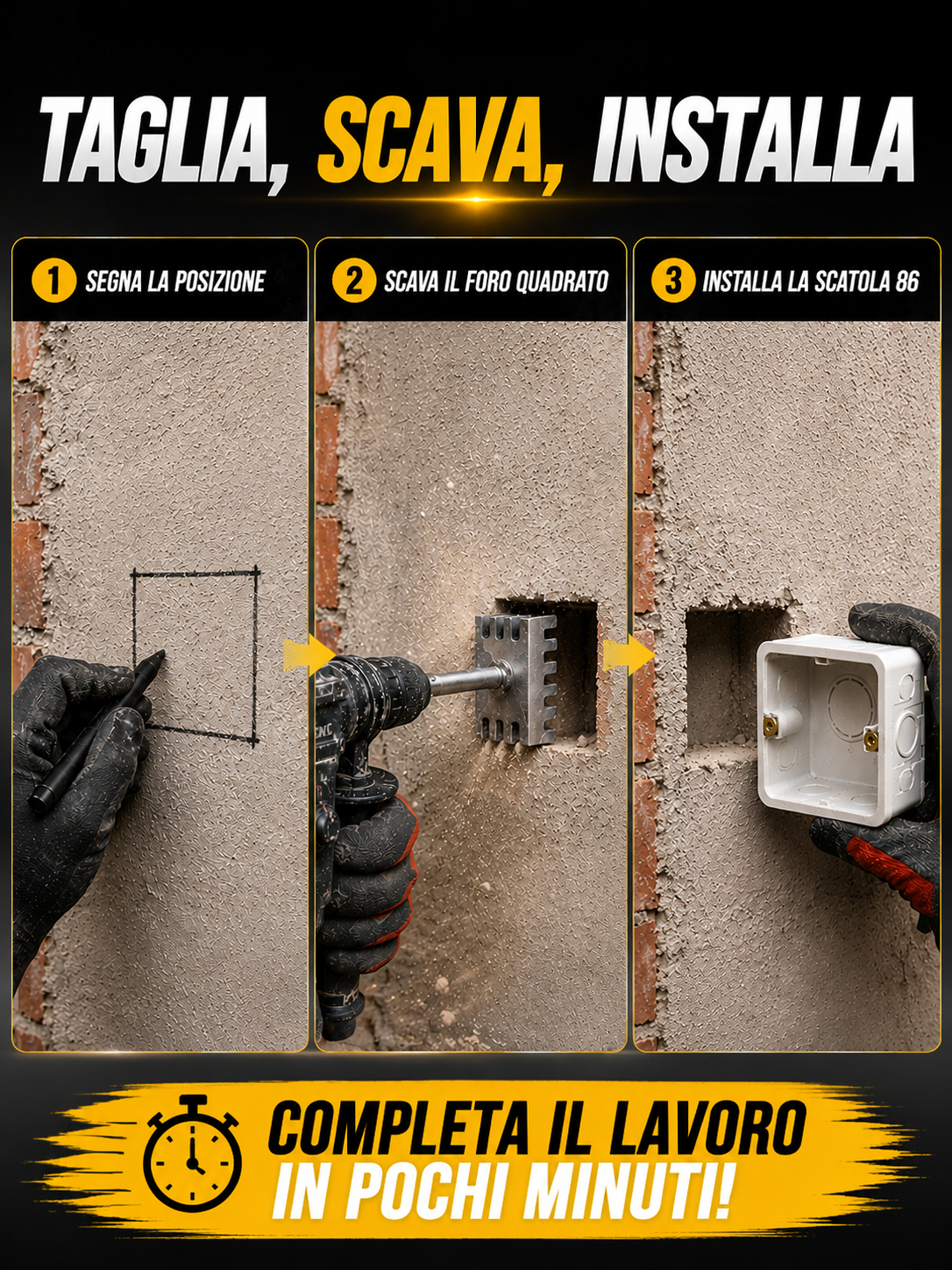 Scalpello quadrato per scatole elettriche 86