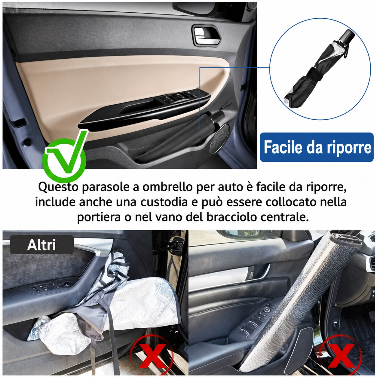 Parasole per parabrezza auto facile da riporre