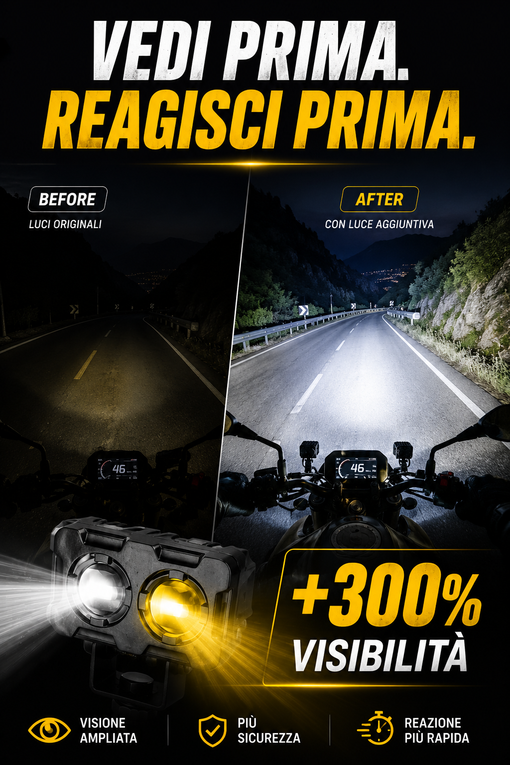 Faretto LED moto universale