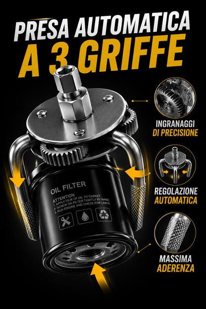 Chiave Smonta Filtro Olio Auto Autoregolabile a 3 Griffe